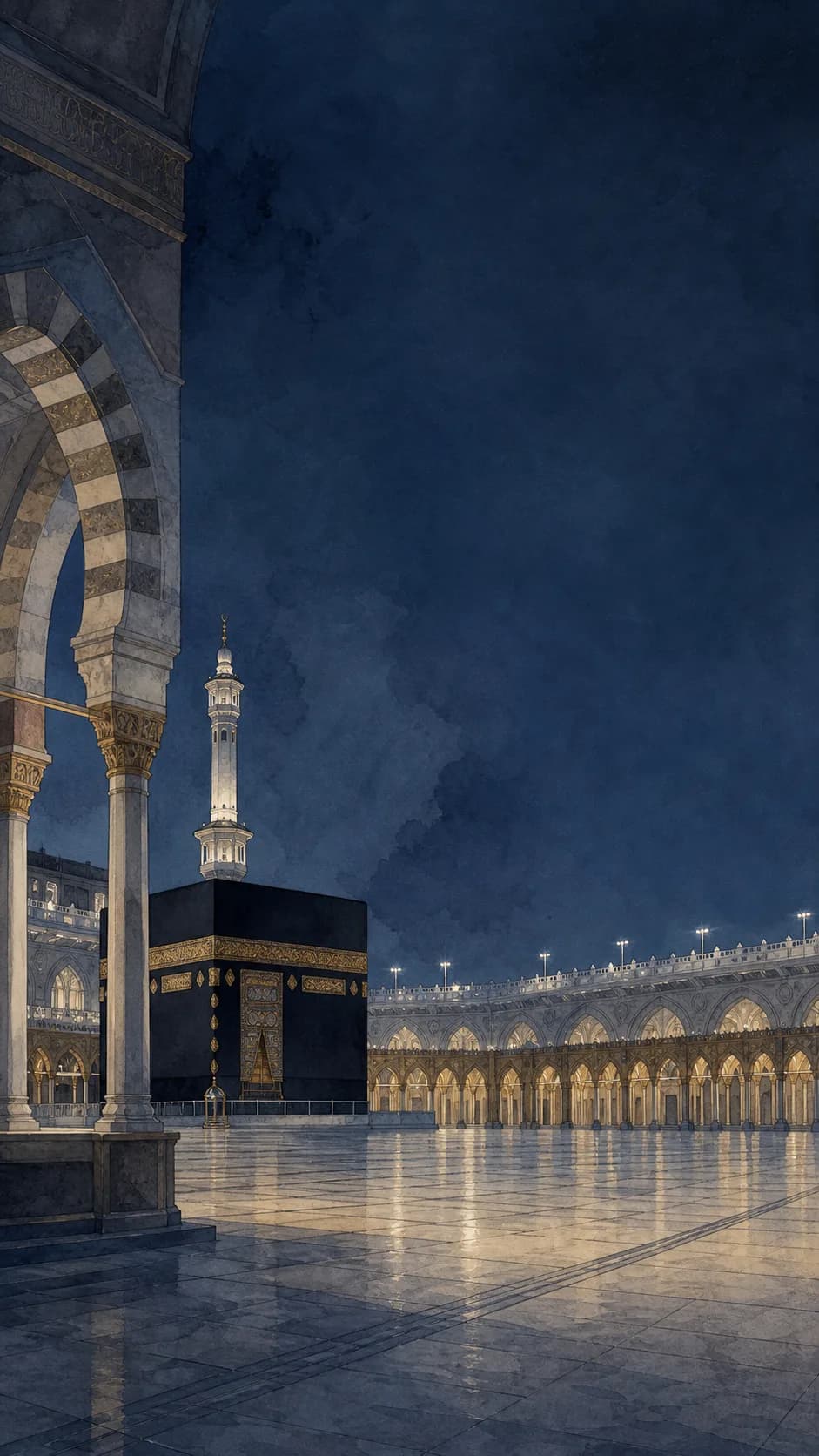 A courtyard at night, the kind of scene AyahClip uses behind a recitation